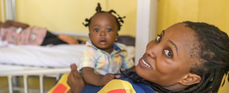 Smiling mother and child